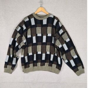 Protege Collection Vintage 90s Geometric Block Knit Sweater Mens‎ XL Made in USA